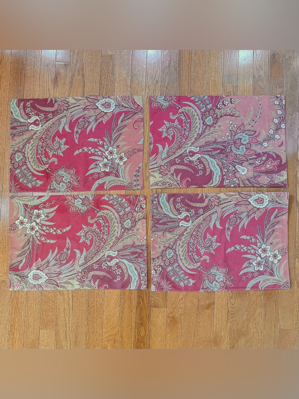 Pottery Barn Madeline Paisley Placemats Floral Cotton Linen Set of 4 14x20 Fall
